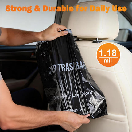 50 Count Recycled Disposable Car Trash Bags, 2.5 Gallon Leakproof Smellproof Hanging and Stick-On Bags