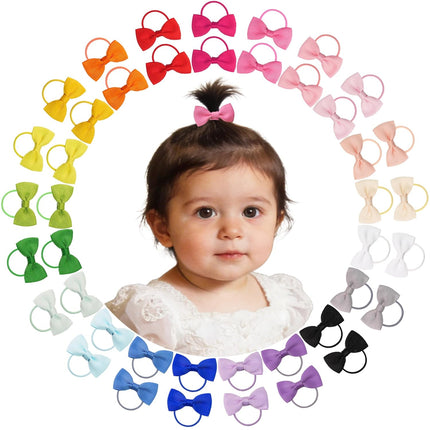 Hair Ties for Baby Girls - 42 Small 2-Inch Hair Bows in 21 Color Pairs