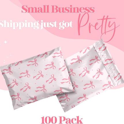 6x9 Pink Bow Designer Poly Mailers, 100 Pack