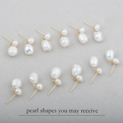 Freshwater Cultured White Baroque Pearl Dangling Drop Earrings for Women, 14K Gold Plated