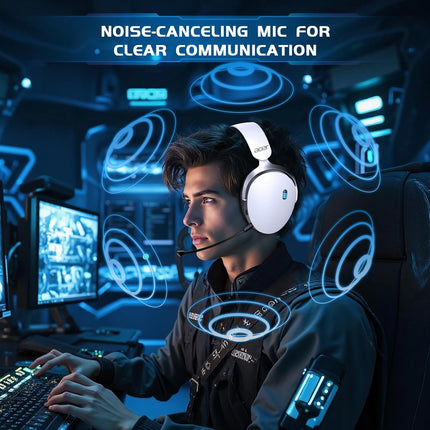 2.4GHz Wireless Tri-Mode Gaming Headset with Noise Canceling Mic - White