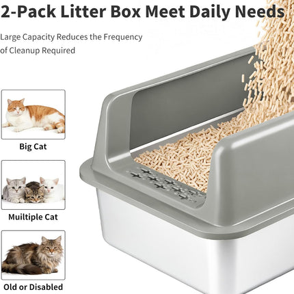 2 Pack Stainless Steel Enclosed Cat Litter Boxes with Lid and Scoop