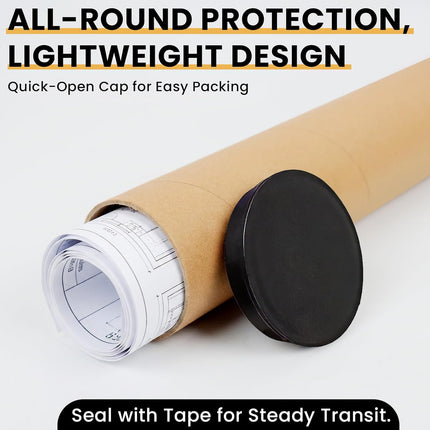 15-Pack Kraft Shipping Tubes With Caps, 2 x 12 Inch Cardboard Poster Tubes