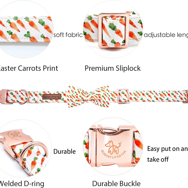 Elegant Easter Dog Collar with Carrot Pattern and Pink Bowtie for Medium Dogs