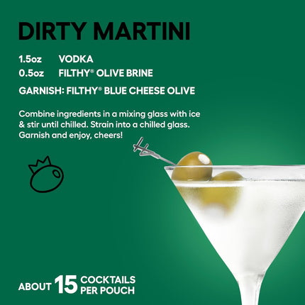 Premium Olive Brine Cocktail Mixer for Dirty Martinis, 8 oz Pouch, 2 Pack