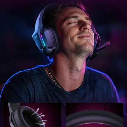 Wired Gaming Headset with Surround Sound, RGB Lights, 50mm Drivers and 3.5mm Jack
