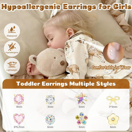 Gold-Tone Hypoallergenic Screw Back Stud Earrings Set for Toddlers, Kids, and Women