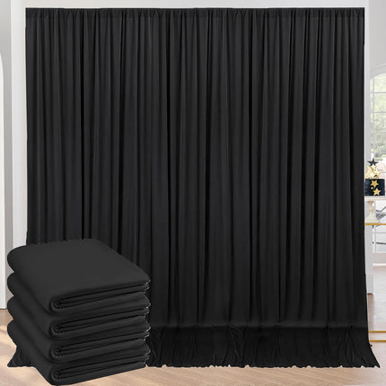 20 ft x 10 ft Black Polyester Backdrop Curtains, 4 Panels