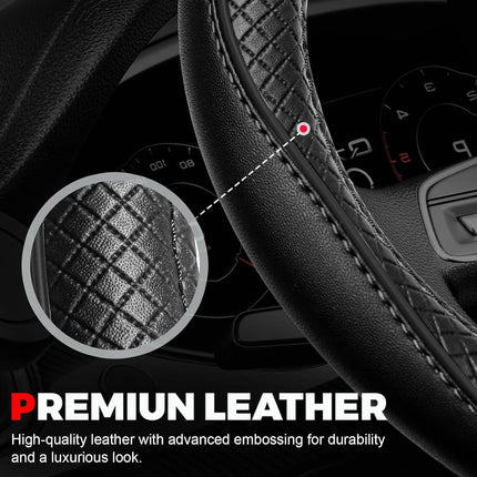 Black Microfiber Leather Steering Wheel Cover, Universal 14.5-15 Inch