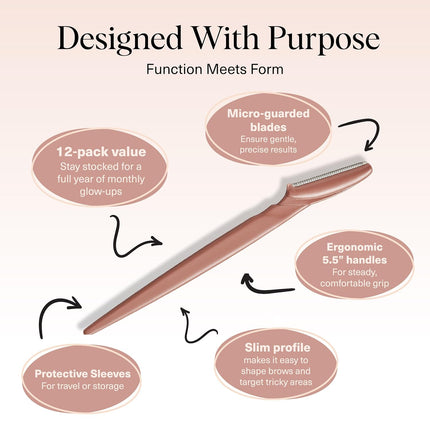 Terracotta Dermaplane Facial Razors, 12 pcs
