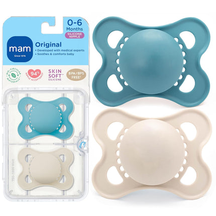 Original Matte Baby Pacifiers 0-6 Months, 2 Pack with Sterilizer Case
