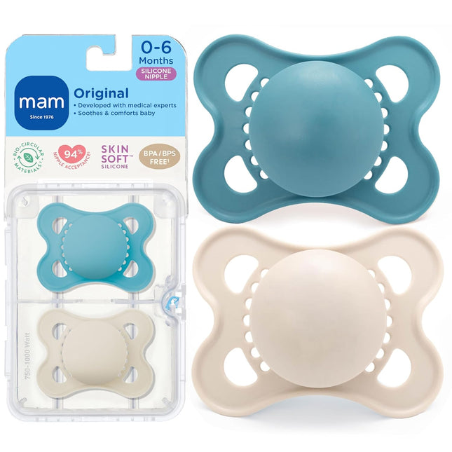 Original Matte Baby Pacifiers 0-6 Months, 2 Pack with Sterilizer Case