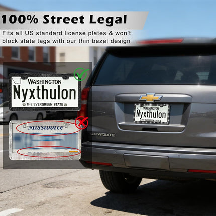 Black Rhinestone Stainless Steel License Plate Frames, 2 Pack