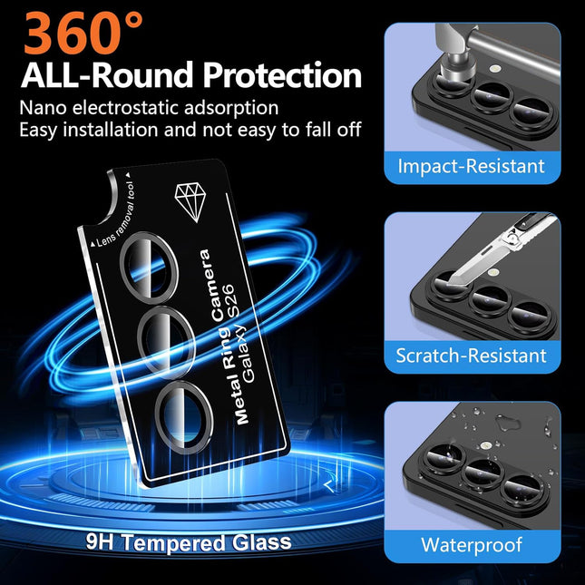 S26 Camera Lens Protector Set - Black Metal Ring Tempered Glass