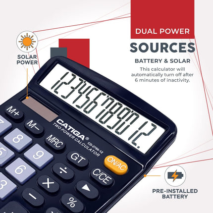 12-Digit Desktop Calculator with Large LCD