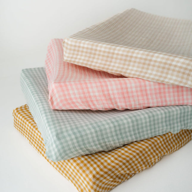 Pink Gingham Muslin Cotton Diaper Changing Pad Cover, 16 x 32 in