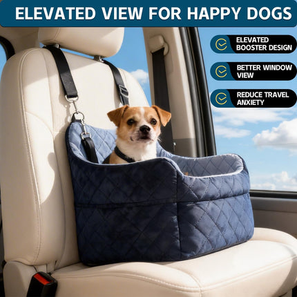 Elevated Dog Car Seat for Small Dogs with Leash