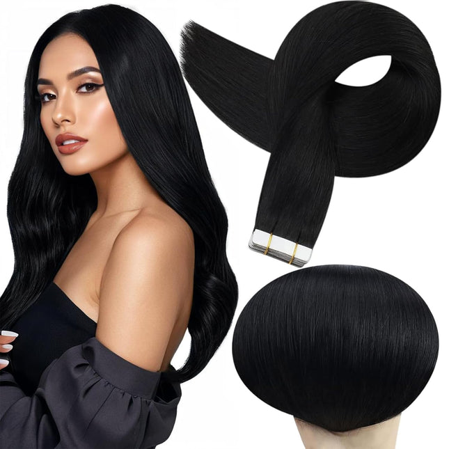18-Inch Jet Black Remy Human Hair Tape-In Extensions