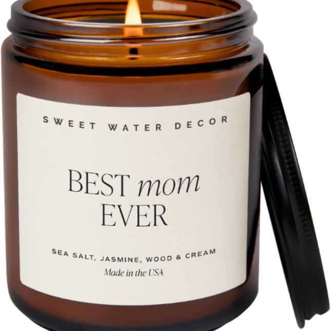 Best Mom Ever Sea Salt, Jasmine, Cream & Wood Soy Wax Jar Candle