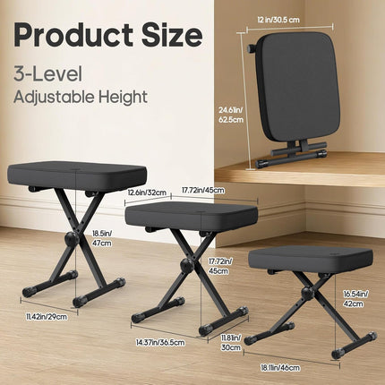 Adjustable Padded Keyboard Bench, Black