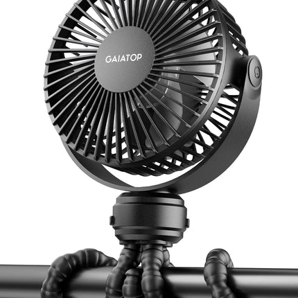 Mini Portable Stroller Fan with Clip-On Tripod, Rechargeable 3-Speed, Black