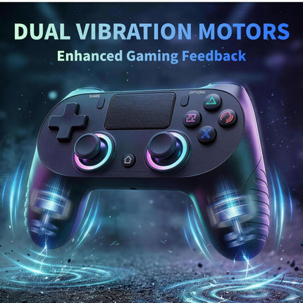 Wireless Game Controller with Type-C Cable, Dual Vibration, 1000mAh Battery, 6-Axis Motion Sensor, Touchpad, Audio Jack, Non-Slip Grip