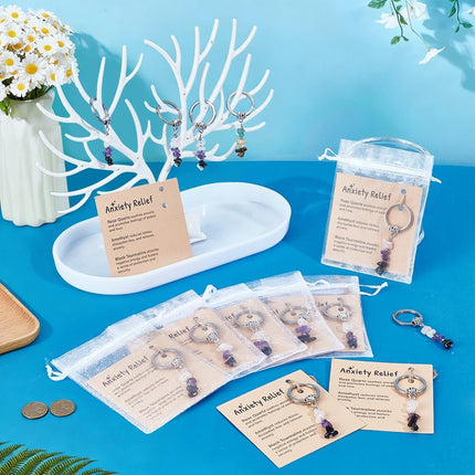 12-Piece Natural Crystal Keychain Set with Cards
