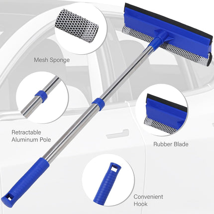 2-in-1 Car Windshield Squeegee and Sponge Scrubber, Blue
