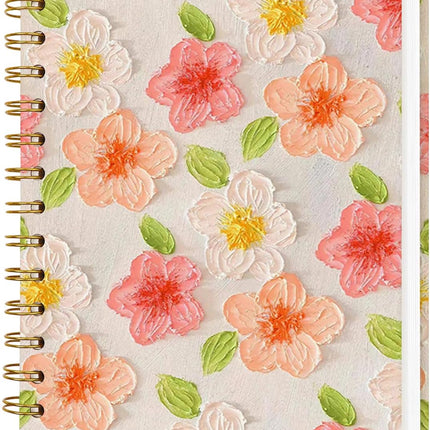 Lined Spiral Journal Notebook, A5 College Ruled, Pink Flower Hardcover