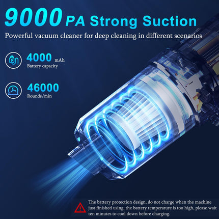 Handheld Car Vacuum Cleaner and Air Duster, 9000Pa 120W with LED Light