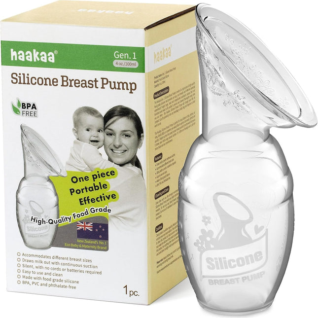Manual Silicone Breast Pump for Breastfeeding, Clear 4 oz/100 ml