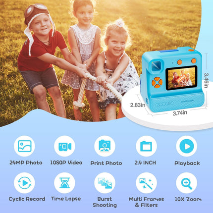 Kids Instant Print Camera with FHD Selfie Video, Blue