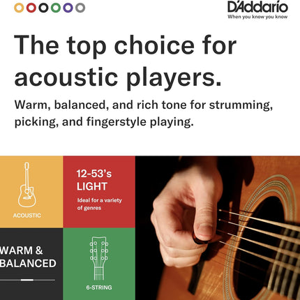 Phosphor Bronze Acoustic Guitar Strings, Light 12-53, 3-Pack