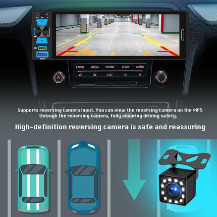 6.5" Single DIN Car Stereo with Wireless Phone Integration, Bluetooth 5.2, FM/AM/RDS, IPS HD Touchscreen, and Type-C Fast Charging