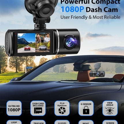 1080P 3-Channel Dash Cam with Front, Rear and Inside Recording