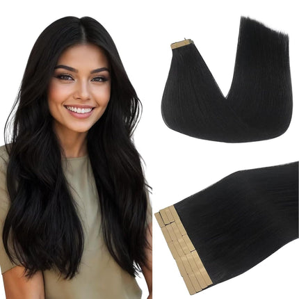 Jet Black 20 Inch Human Hair Tape-In Extensions, 50g 20pcs