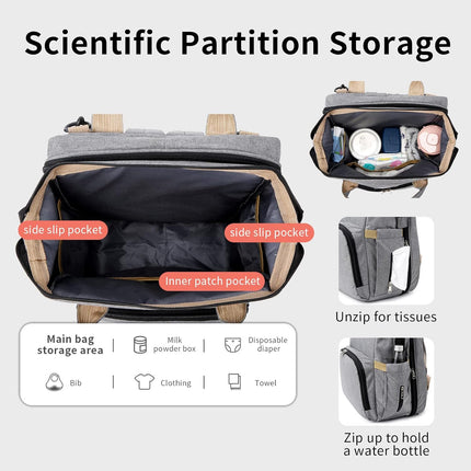 Personalized 3-in-1 Grey Diaper Bag Backpack with Changing Station