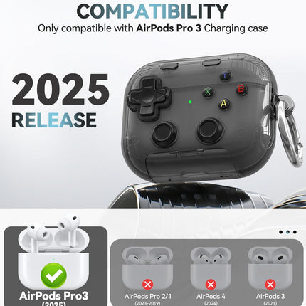 Pro 3 Earbud Case Cover with Pressable Button, Safety Lock and Phone Stand - Clear Black