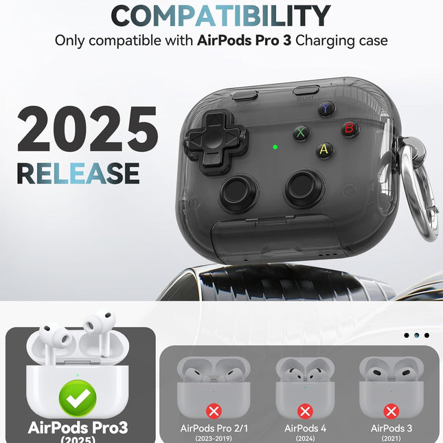 Pro 3 Earbud Case Cover with Pressable Button, Safety Lock and Phone Stand - Clear Black