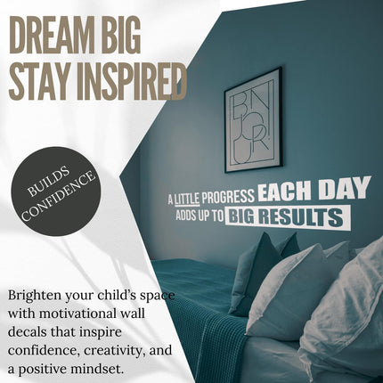A Little Progress Each Day Removable Wall Decal - White 42 x 10 Inch Inspirational Quote Sticker