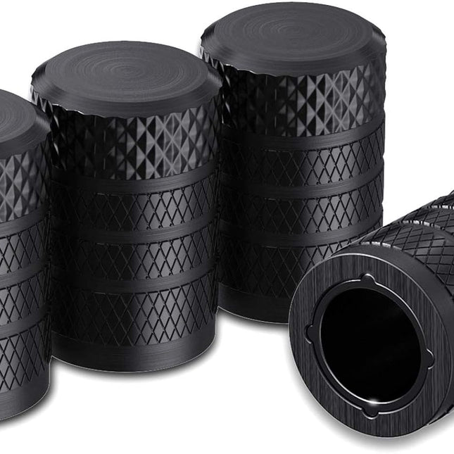 Black Anodized Aluminum Tire Valve Stem Caps, 4-Pack