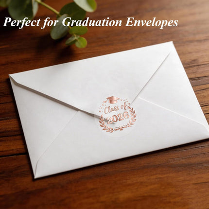 100pcs Class of 2026 Clear Rose Gold Foil Graduation Stickers