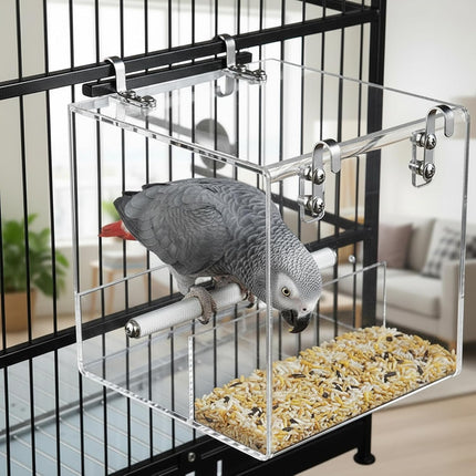 PawHaven RefugioPata No Mess Bird Feeder for Cage Acrylic, Large Bird Cage Pet Feeder Seed Food — Pet Supplies