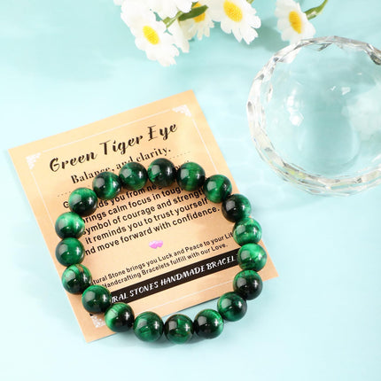 10mm Green Tiger Eye Elastic Stretch Bracelet