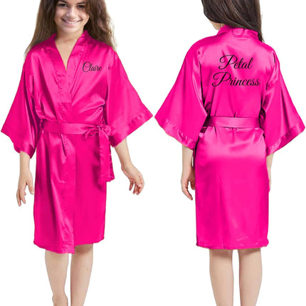 Personalized Bright Pink Satin Robe for Girls, Size 6/7