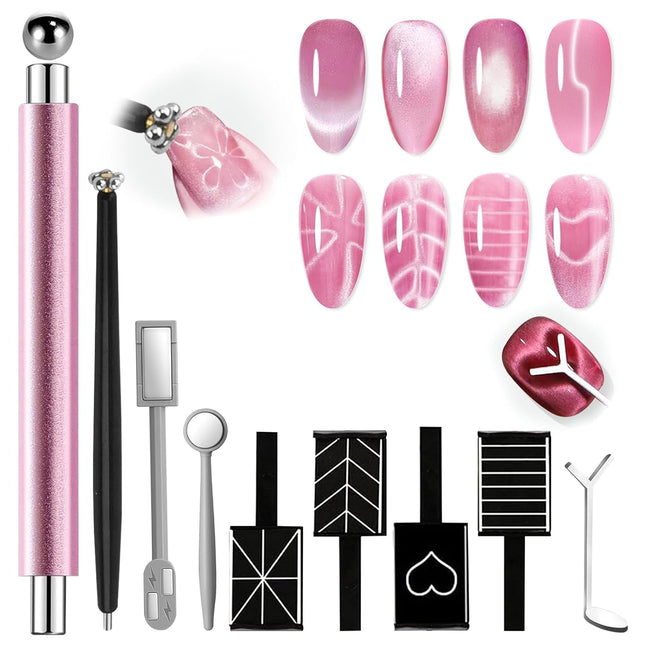 10-Piece Cat Eye Nail Magnet Set in Rose Gold