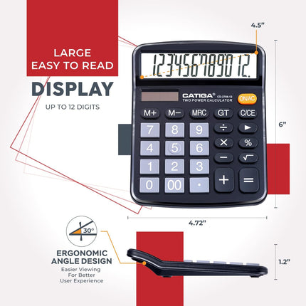 12-Digit Desktop Calculator with Large LCD
