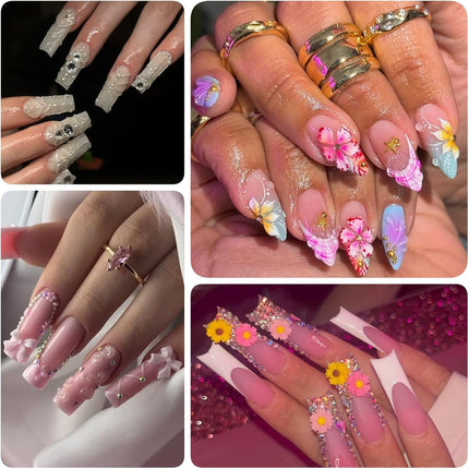 9000 Pcs 3D Nail Charms and Gems Bulk Kit 110 Styles Colorful Rhinestones Bows Butterfly Flower Star Beads Pearls Bubble