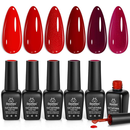 SourceToHome FuenteACasa Beetles Red Gel Polish Set - 6 Colors Red Nail Gel Polish Popular Jelly — Home & Lifestyle