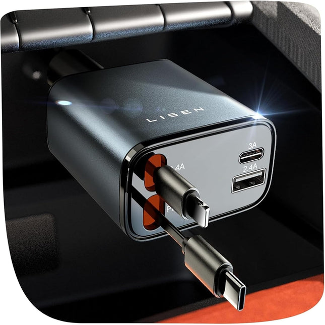 Retractable 84W USB-C Car Charger Adapter